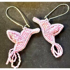 Indigenous Native Handmade Raised Beaded Hummingbird Purple Pink Earrings
